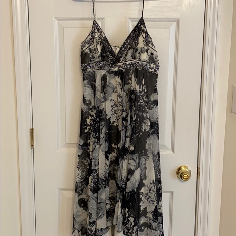 Gray Floral Sequin Flowy Dress
